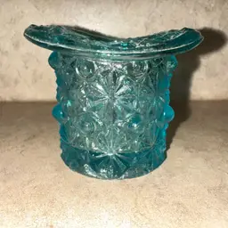 Fenton Daisy & Button Top Hat Toothpick Holder Aqua Blue “as Is”