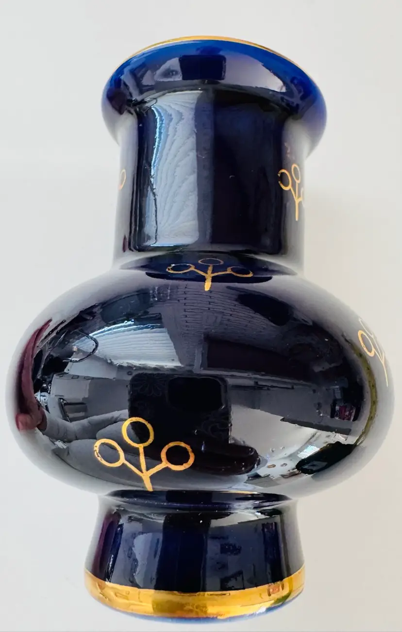 Vintage Dark Cobalt Blue Vase - Made In USSR - With Gold Trim - RARE