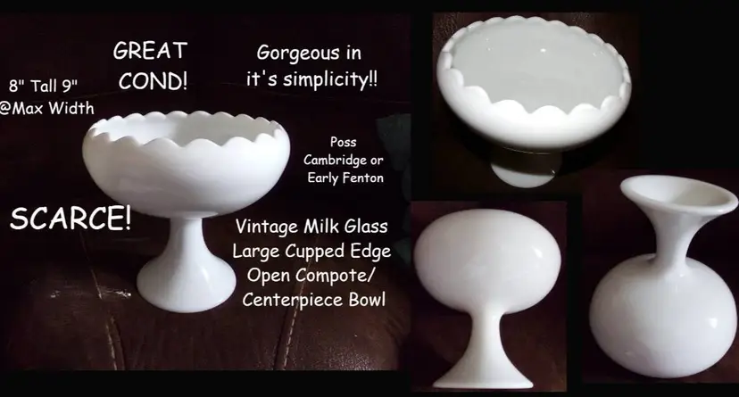 Vintage Rare, Large Milk Glass Cupped & Footed Large Bowl-Possibly Fenton