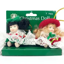 Christmas House Hand-Painted Porcelain Doll Ornaments, Vintage Made in Japan, New Old Stock