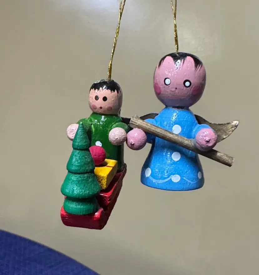 Miniature Wooden Angel Ornaments 1.75” tall