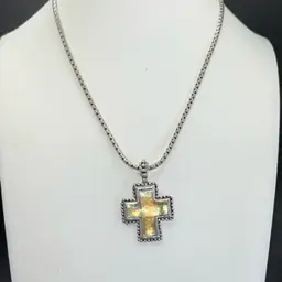 Retired Premier Designs, Reversible, Cross Necklace, Silver Tone, Lobster Clasp 18”