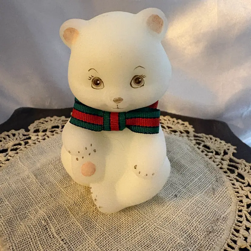 Fenton Signed satin glass hand painted bear