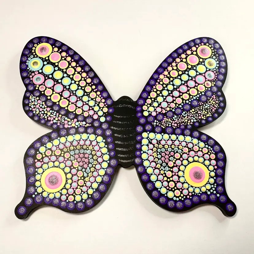Wood Butterfly Wall Hanging Dot Painting Made By Me 6 X 5.75”