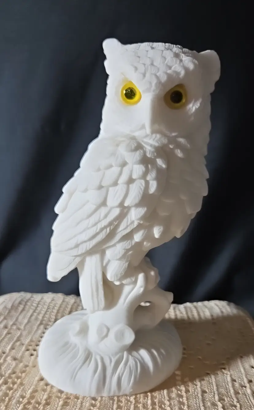 Alabaster Signed Santini White Horned Snow Owl