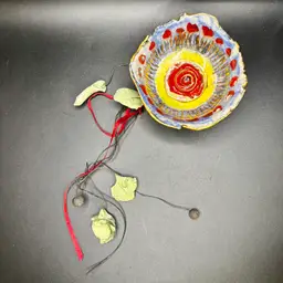 Artisan Made Studio Art Pottery Rosebud with Leaves Dish 1.5”x3.75”x10”