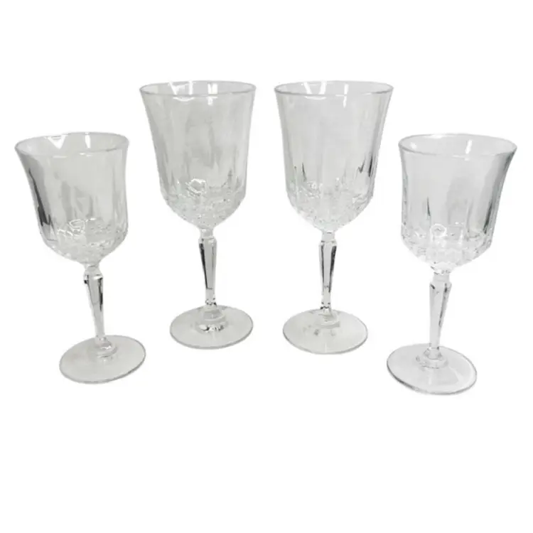 Lot Of 4 Vintage Clear Crystal Glass Diamond Cut Wine Glasses