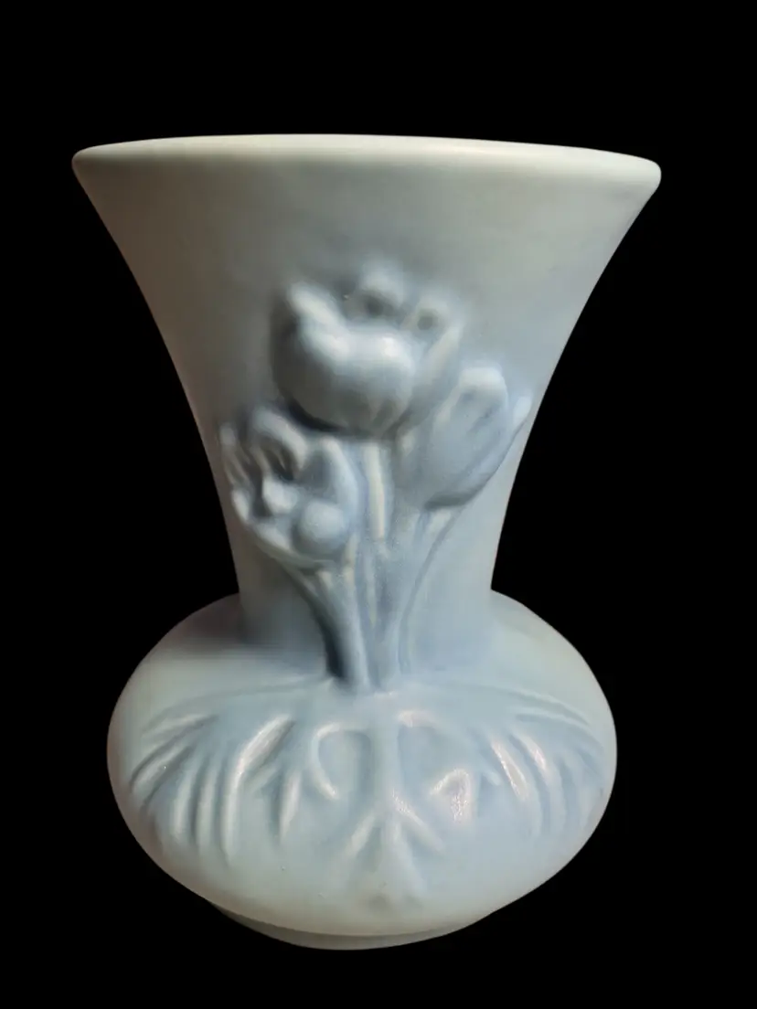 Vanity Briggle blue with raised tulip design 5" t x 4" w signed