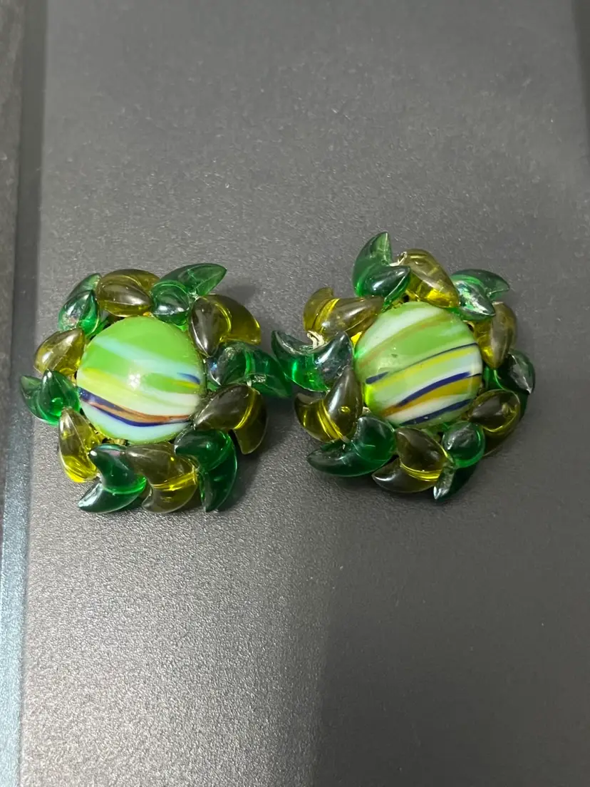 Gorgeous West Germany Green Clip On Earrings