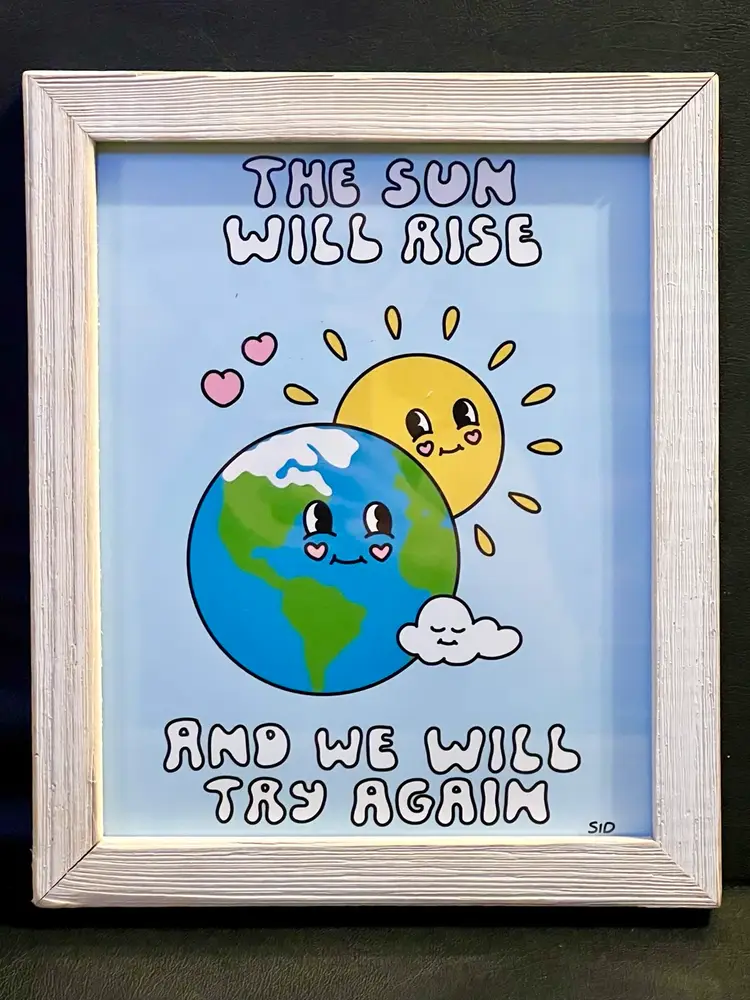 🌞💙”The Sun Will Rise and We Will Try Again” Framed Print💙🌞