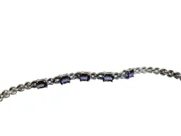 Vintage 925 Silver Blue Iolite Tennis Bracelet Oval Cut December Birthstone