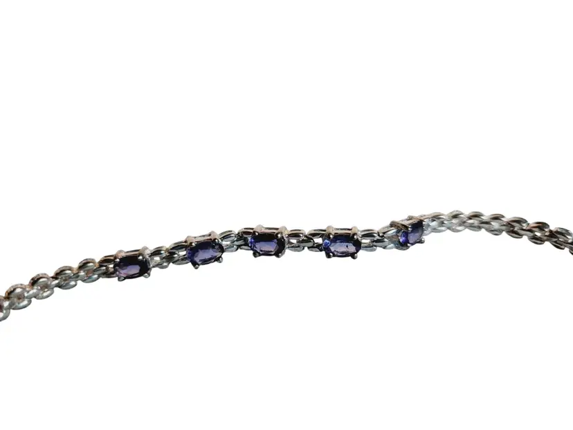 Vintage 925 Silver Blue Iolite Tennis Bracelet Oval Cut December Birthstone