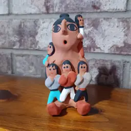 Signed Clay Storyteller Figurine Southwestern Folk Art 5" Handmade Pottery Children Figure