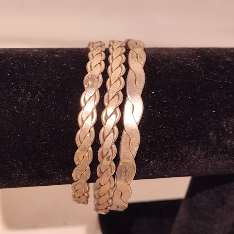 VTG 3 Estate Taxco Mexico Braided Sterling Silver 8” Bangle Bracelet