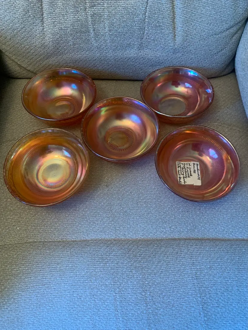 5 Imperial Marigold Carnival Glass Berry Bowls 5 X 2 Inches