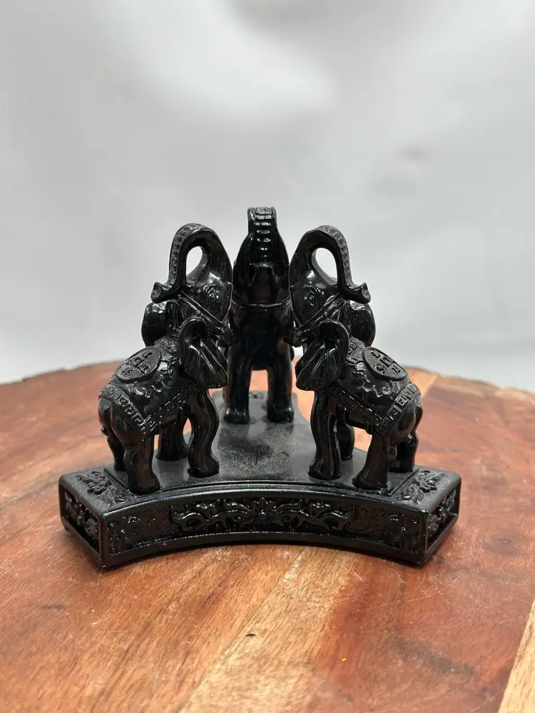 Triple Elephant Black Intricate Stand Paperweight Vase Bowl Holder Stand