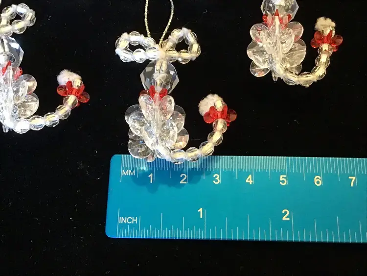 Set Of 8 Vintage Handmade Plastic Beaded Cat Ornaments