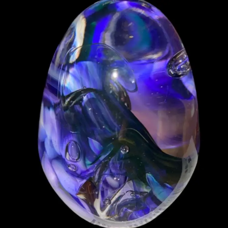 #28- Vintage 2008 Signed Art Glass Paperweight - Purples 3" X 2.5"