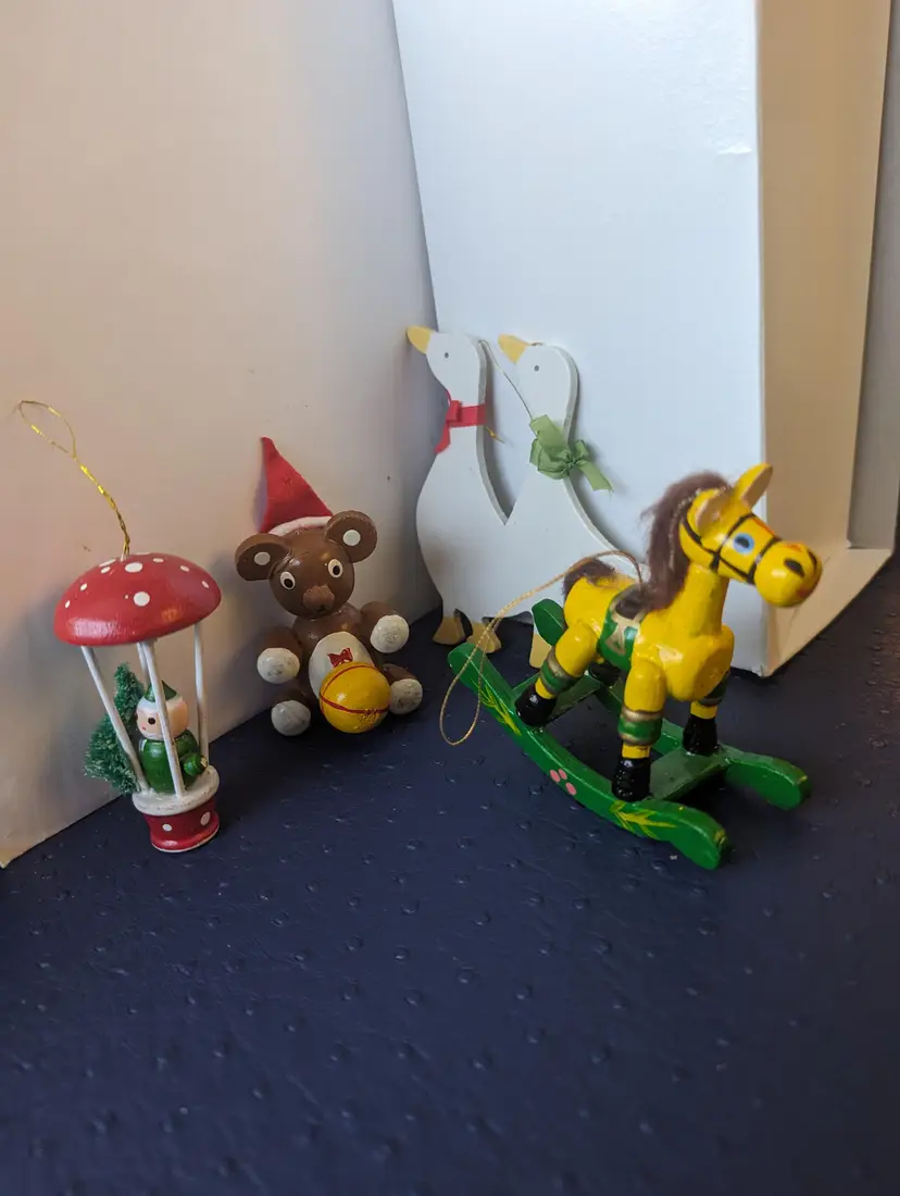 Vintage Wooden Christmas Ornaments Set of 4