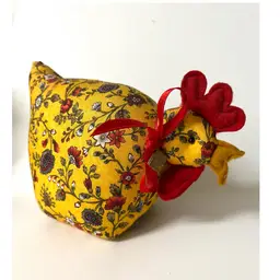 Collectable Creations Judy Holland & Charlotte Colistro Brown Handmade Fabric Stuffed Yellow Chicken Floral Pattern 5.2 in