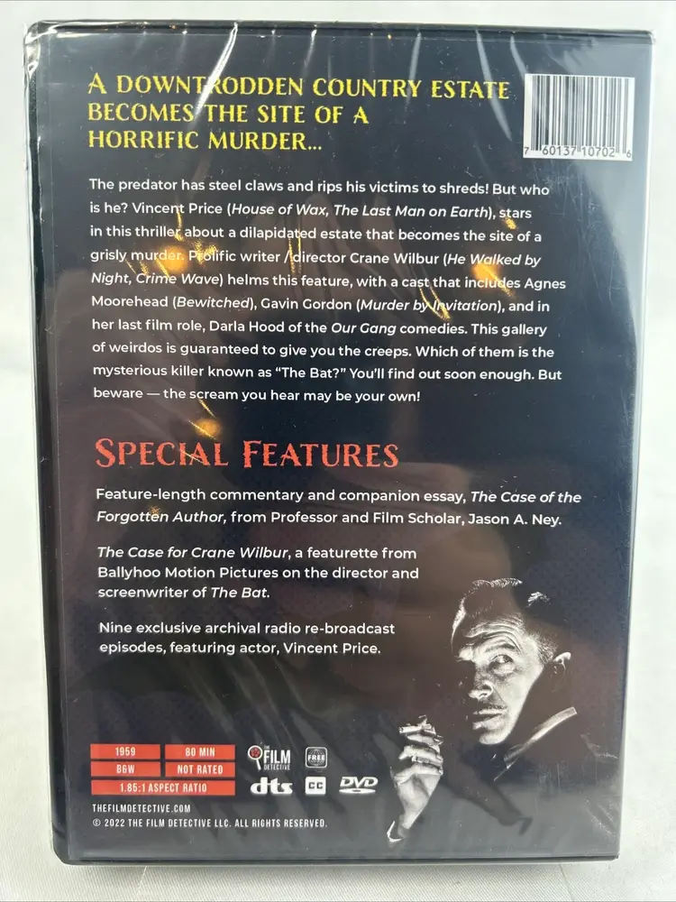 THE BAT - 1959 (DVD, 2022) Special Edition - The Film Detective NIB NEW SEALED