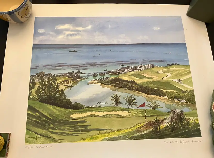 VTG Jill Amos Raine Signed Print The 14th Tee, St. Georges, Bermuda No Frame