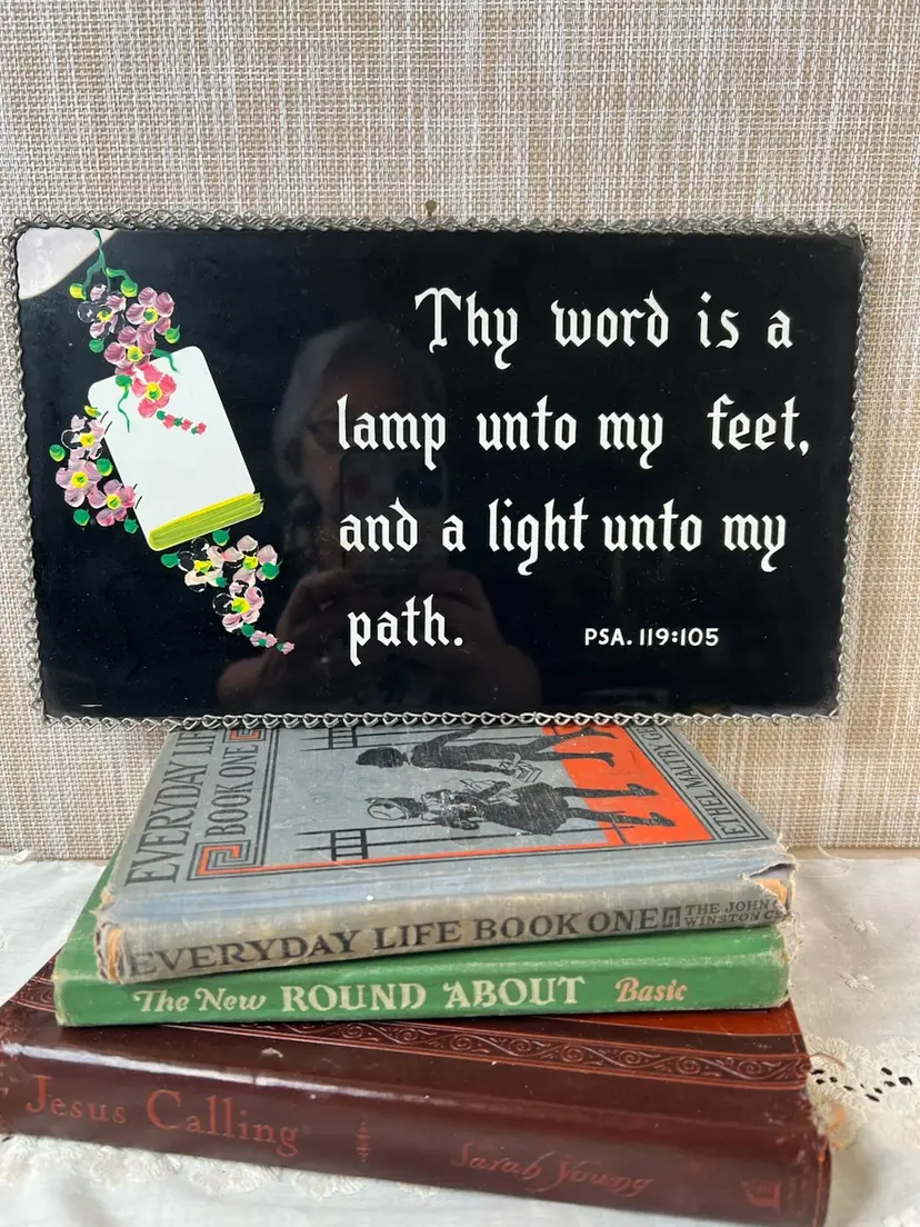 #01 005 Glass Hand Painted Plaque Black Background Psalm 119:105 Chain Trim 12.25" X 7.25"