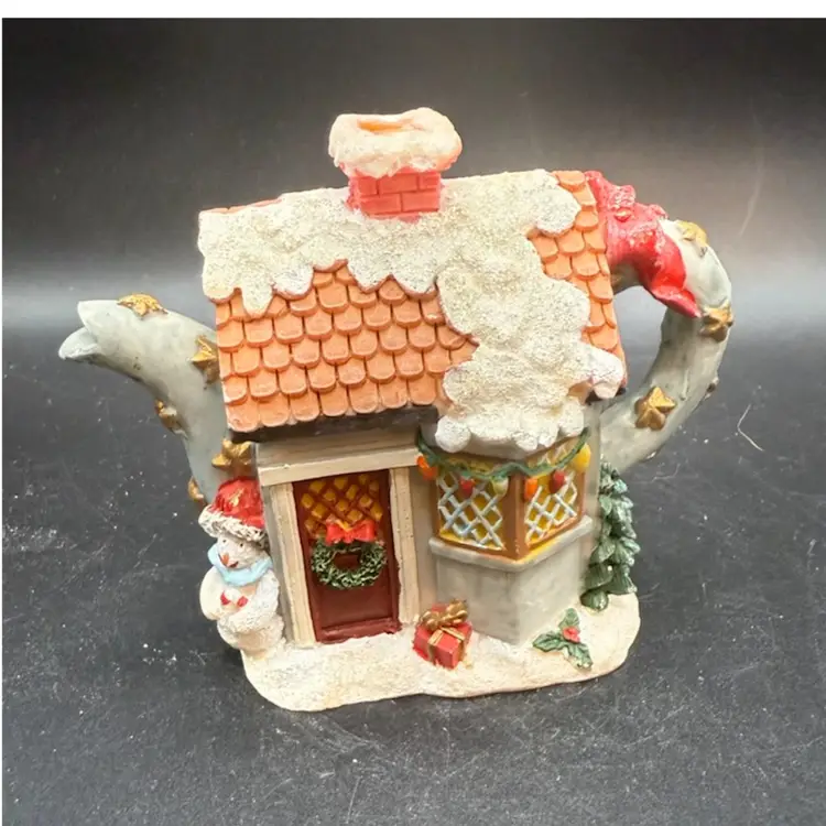 Vintage Christmas Winter Cottage Teapot