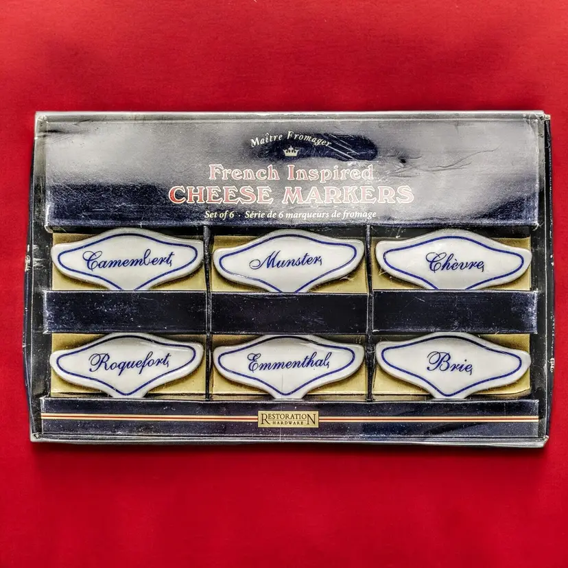 Ceramic Cheese Markers Set of 6 Reusable Hors D'oeuvres Munster Roquefort Brie