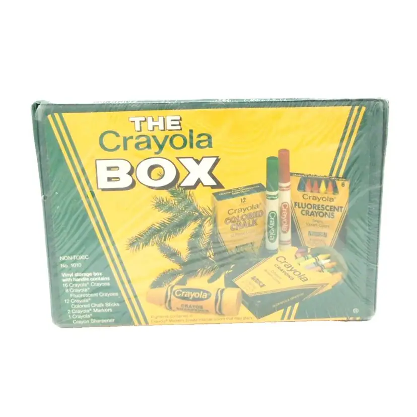 1981 THE CRAYOLA BOX Vinyl Case w/ Crayons Chalk Markers Binney & Smith NOS! NEW-SEALED