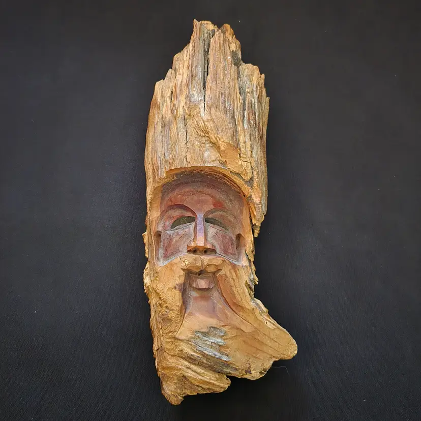 Folk Art Wood Face Old Man Carved Tree Spirit Whimsey Wall Decor 8¼" Unbranded