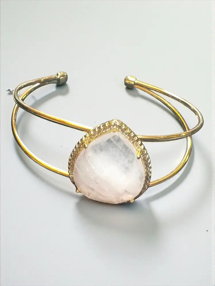 Erimish Faceted Rose Quartz Signed Gold Tone Cuff Bracelet