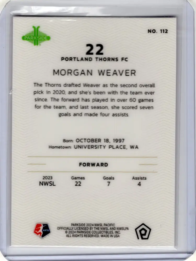 2024 Parkside Pacific NWSL Morgan Weaver Pink Parallel /25