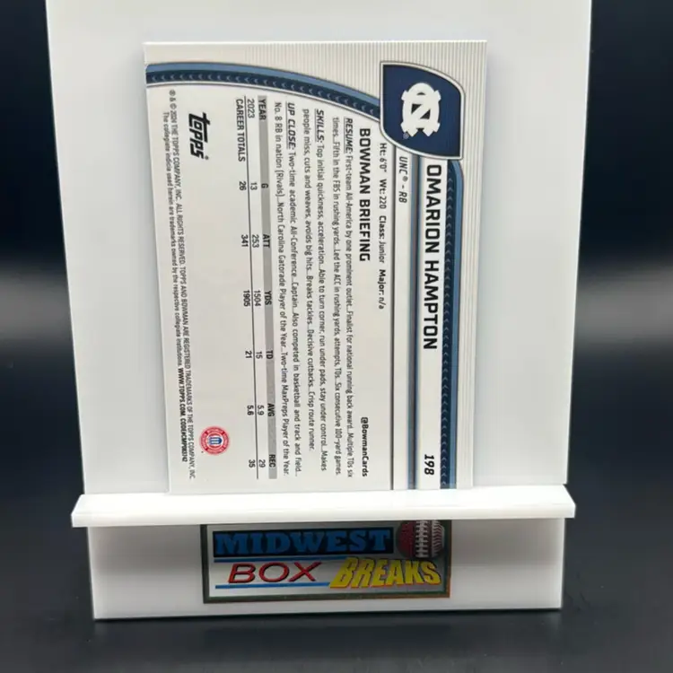 Omarion Hampton 1st 2024 Bowman University Chrome Sapphire North Carolina MBBCRD