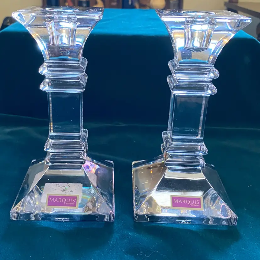 Pair of Marquis By Waterford Crystal Treviso Taper Candle Holders 6"