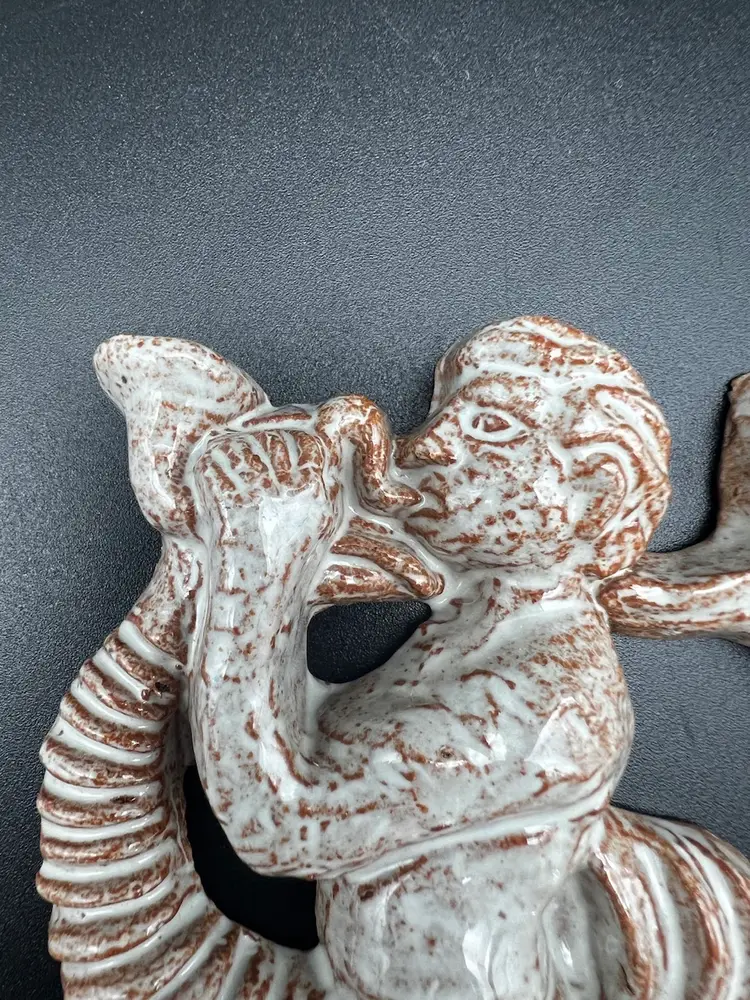 Vintage Moravian Pottery Tile Nautical Ocean 1999 3 1/2” X 3 1/3”