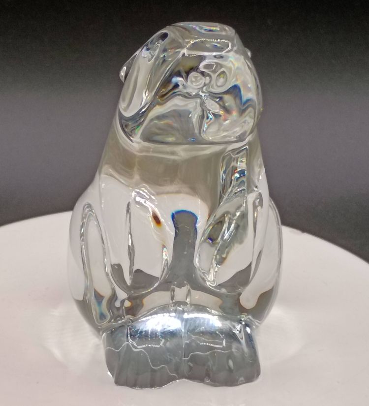 Baccarat Crystal Bunny Rabbit Figurine Paperweight 3.25"Tall Signed Ears Back Sitting up