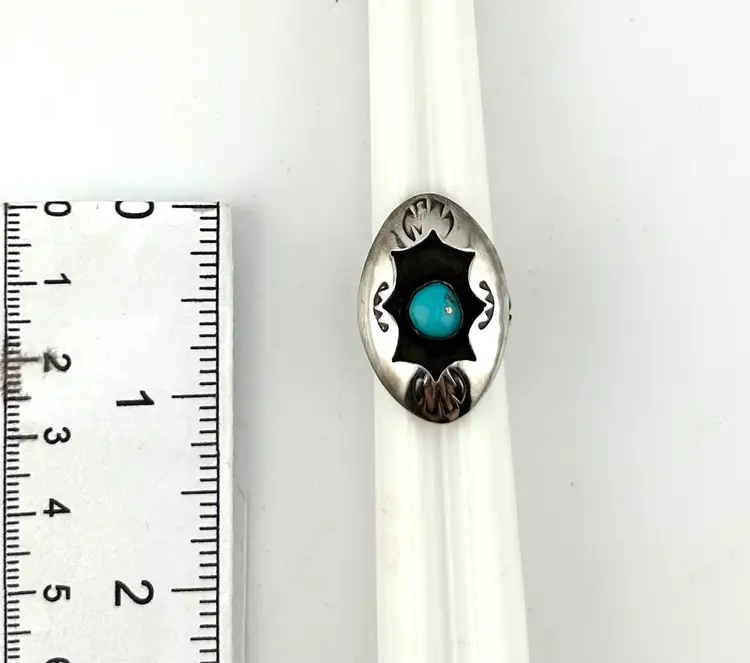 Vintage Native American Shadow Box Sterling Silver Turquoise Ring 6.25”
