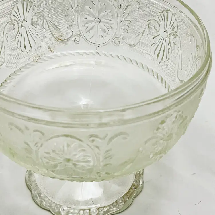 Indiana Glass Daisy Medallion Compote Pedestal Bowl Clear Stippled VTG EUC