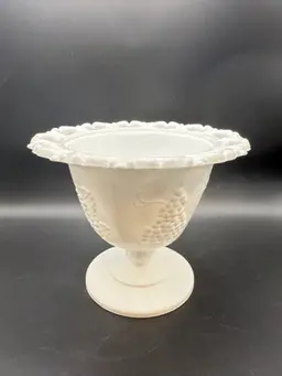 Vintage Indiana Glass Grape Pattern Milk Glass Pedestal Candy Dish