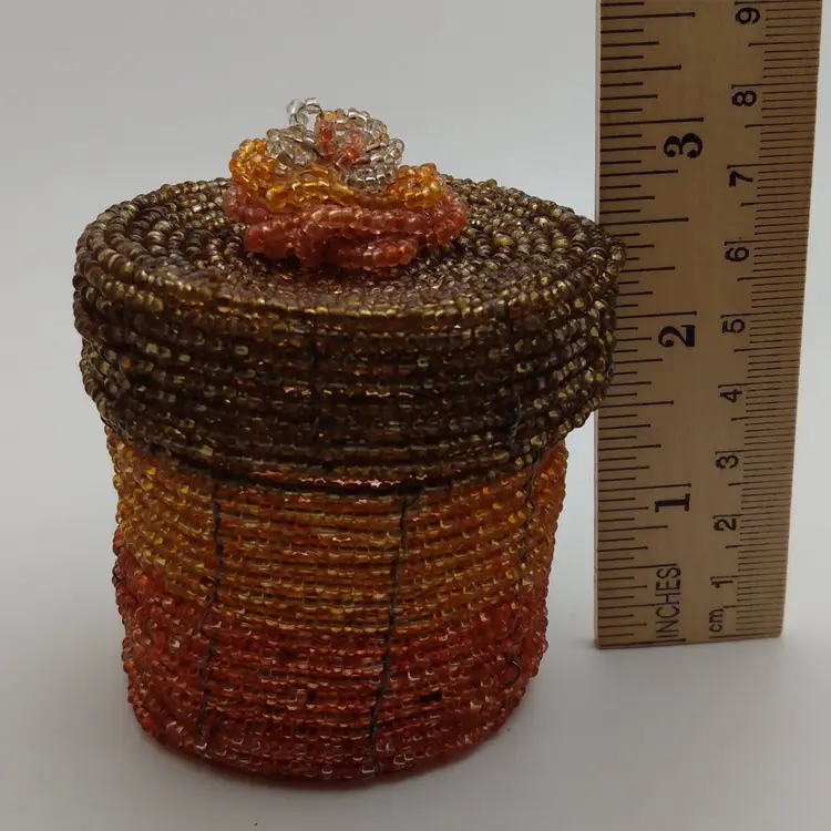 FFF Wire and Bead Trinket Box Flower Decoration 3"
