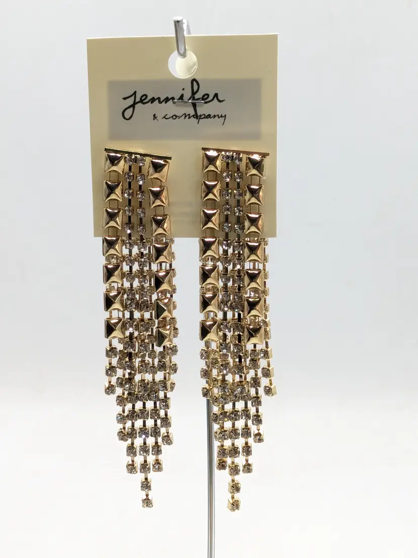 Jennifer & Company Gold Tone Rhinestone Dangle Earrings NWT