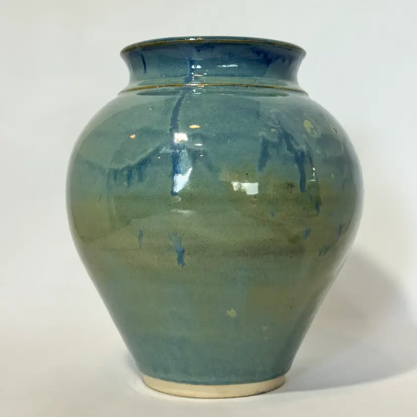 Art Pottery Large Vase Green Blue Color 8.5” Tall Signed J Beck