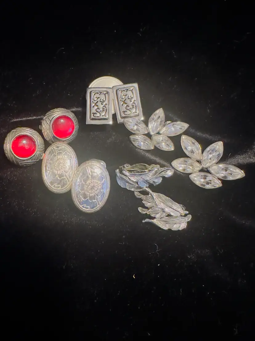 #7 Vintage Silver Tone Clip-On Earrings, Unsigned, Good Quality, Lot Of 5 Pairs