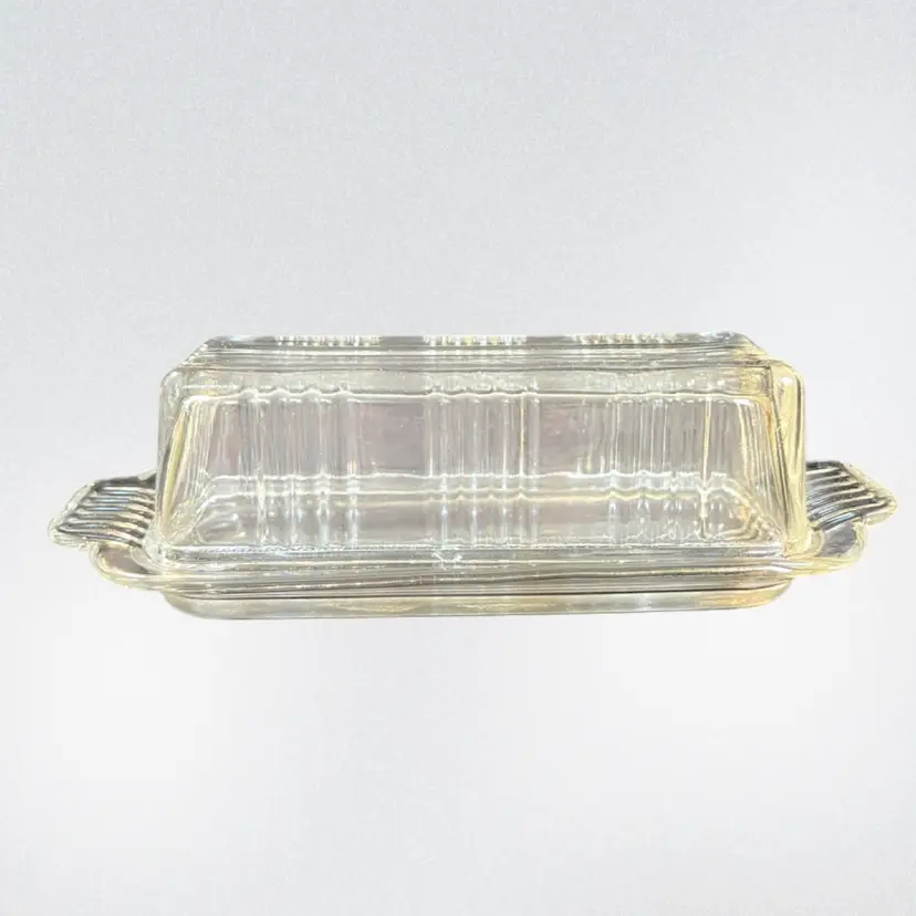 Federal Glass-Ribbed Clear Glass Butter Dish
