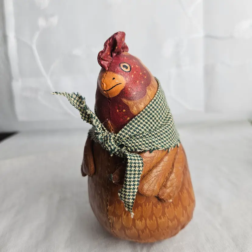 Folk Art Leather Chicken Bean Bag Figurine 5" tall Farmhouse Decor