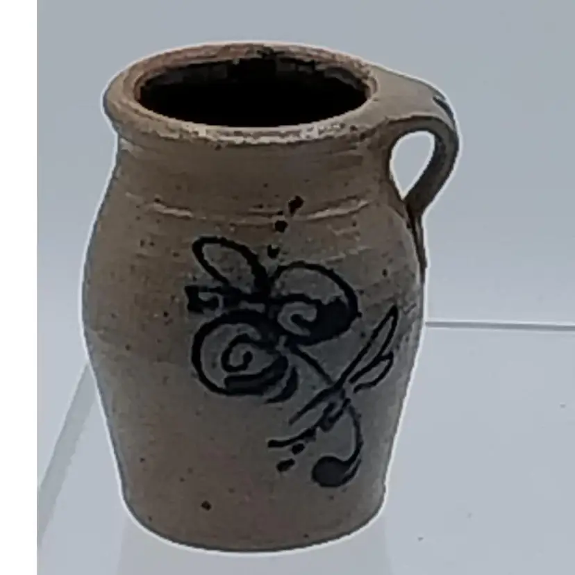Miniature!! Vintage Amazing Rowe Pottery Works Salt Glaze Mini Flower Design Crock With Handle 1990