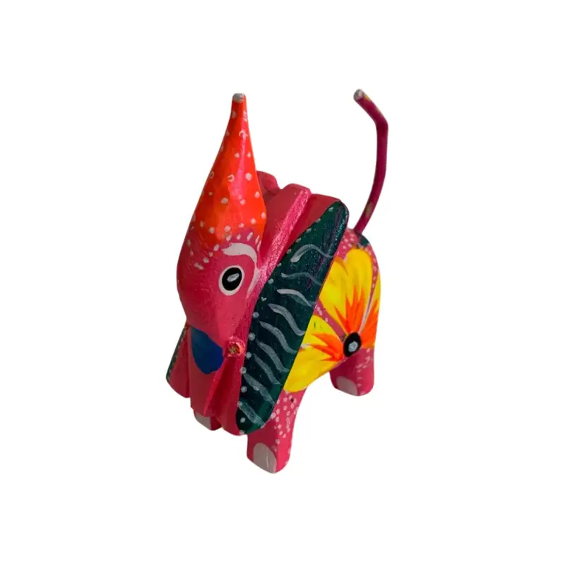 Colorful Hand Carved Wooden Alebrije Unicorn Elephant Ant Eater Figurine 2” By 2.5” Tall Featuring Pink Base Color Made By Me