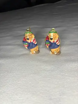 Hawthorne Village Hound Dog Christmas Ornaments 1999 Resin Lot Of 2