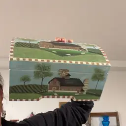 Farm Scene Hand Painted Wooden Hinged Box 9”